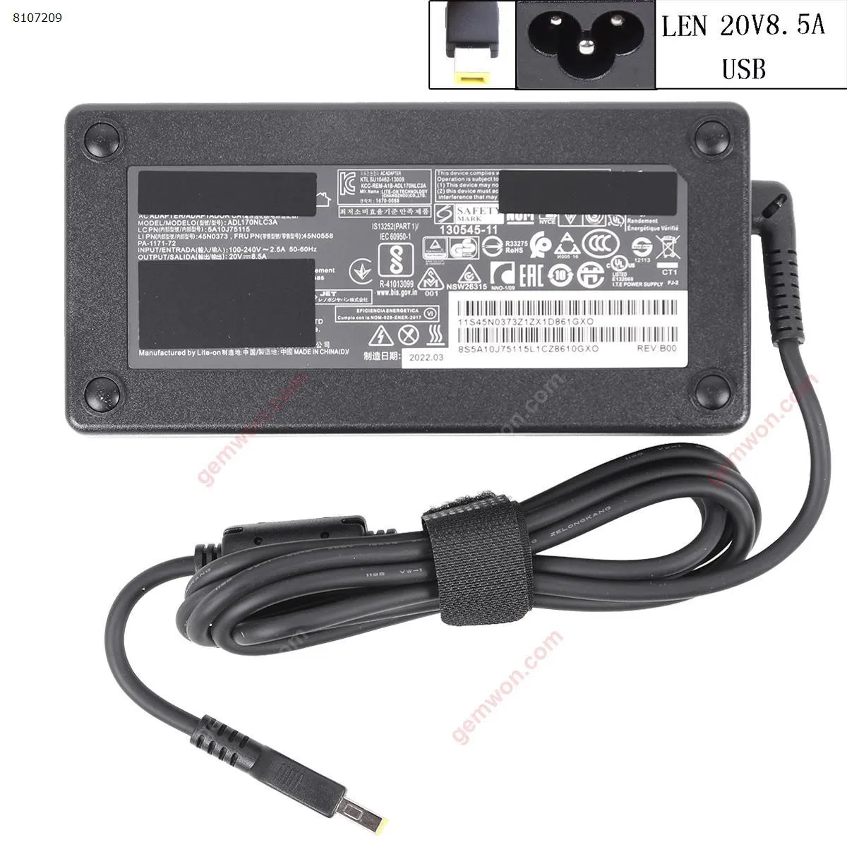 Picture of AC Adapter Lenovo 20V 8.5A 170W Square  Tip USB (Quality：A+) 