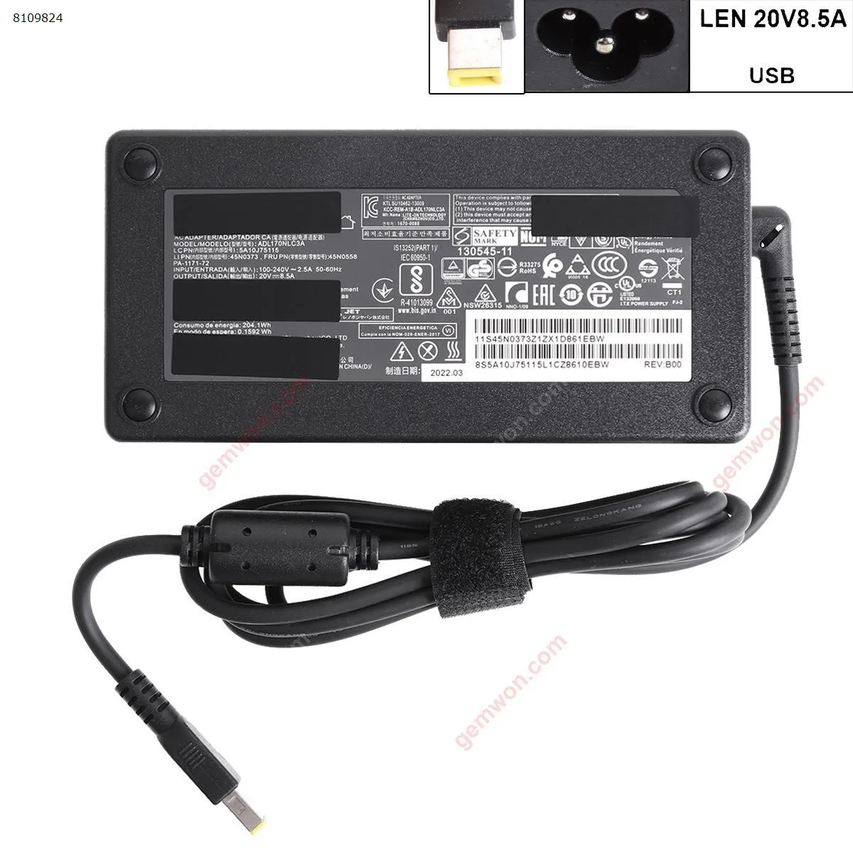 Picture of AC Adapter Lenovo 20V 8.5A 170W ( (Square Tip)(Quality：A+) .