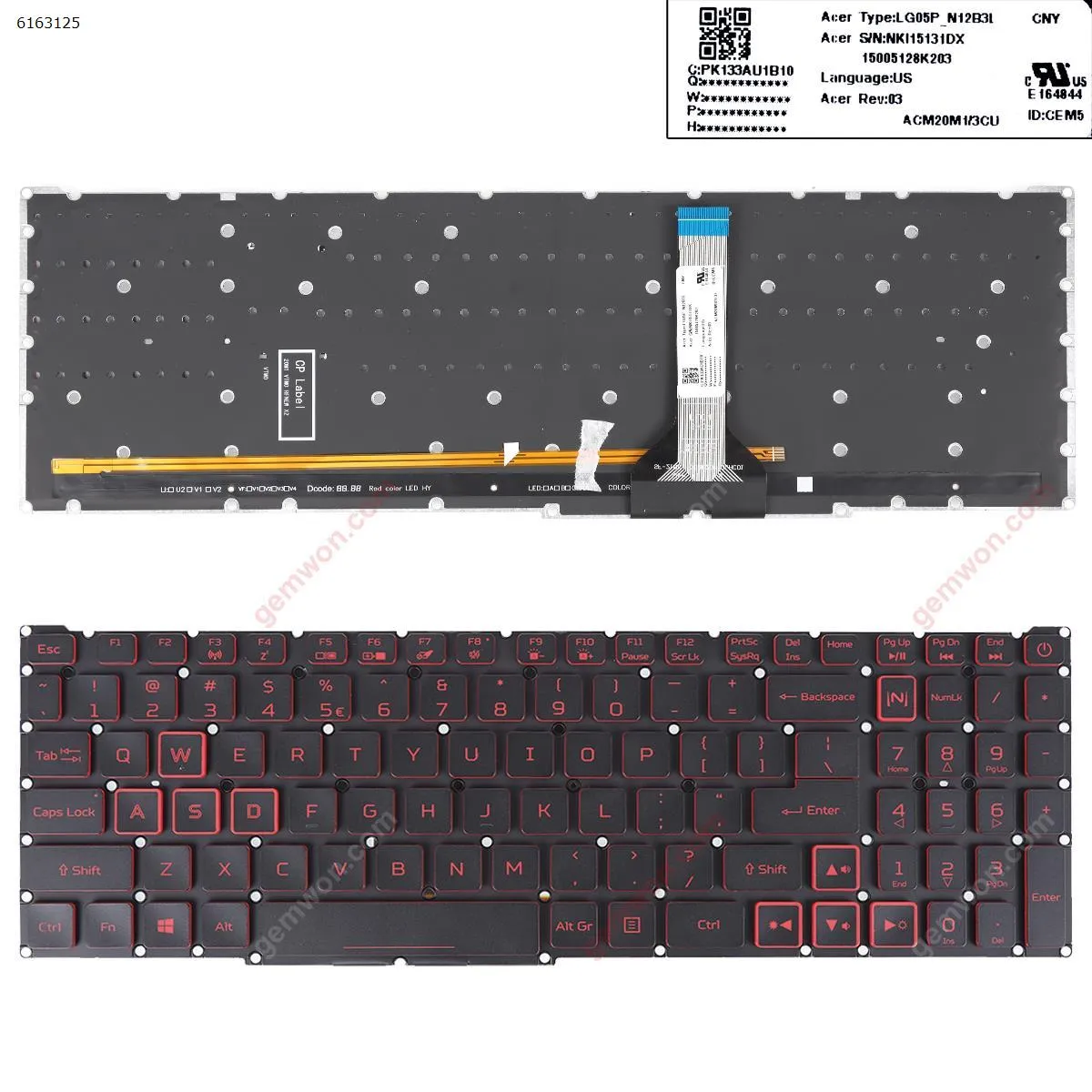Picture of Acer Aspire Nitro AN515-57 AN515-45 BLACK (red Backlit,Without FRAME,red side)