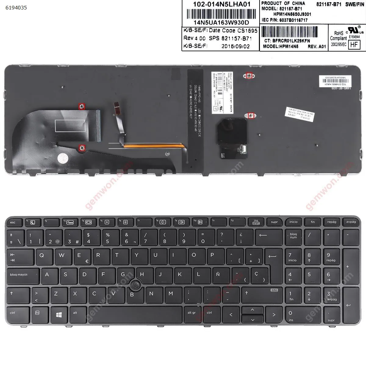 Picture of HP EliteBook 755 G3 850 G3 850 G4 ZBook 15u G3 G4 GRAY FRAME BLACK (with point,Backlit,Win8)
