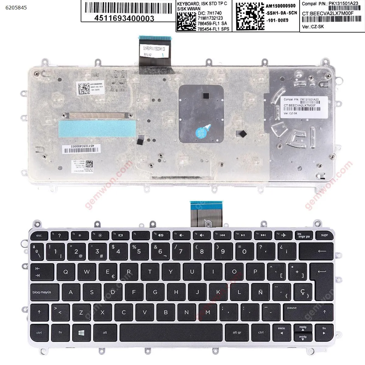 Picture of Laptop Spanish keyboard for HP Pavilion 11-N Silver FRAME BLACK(Win8 Pulled)