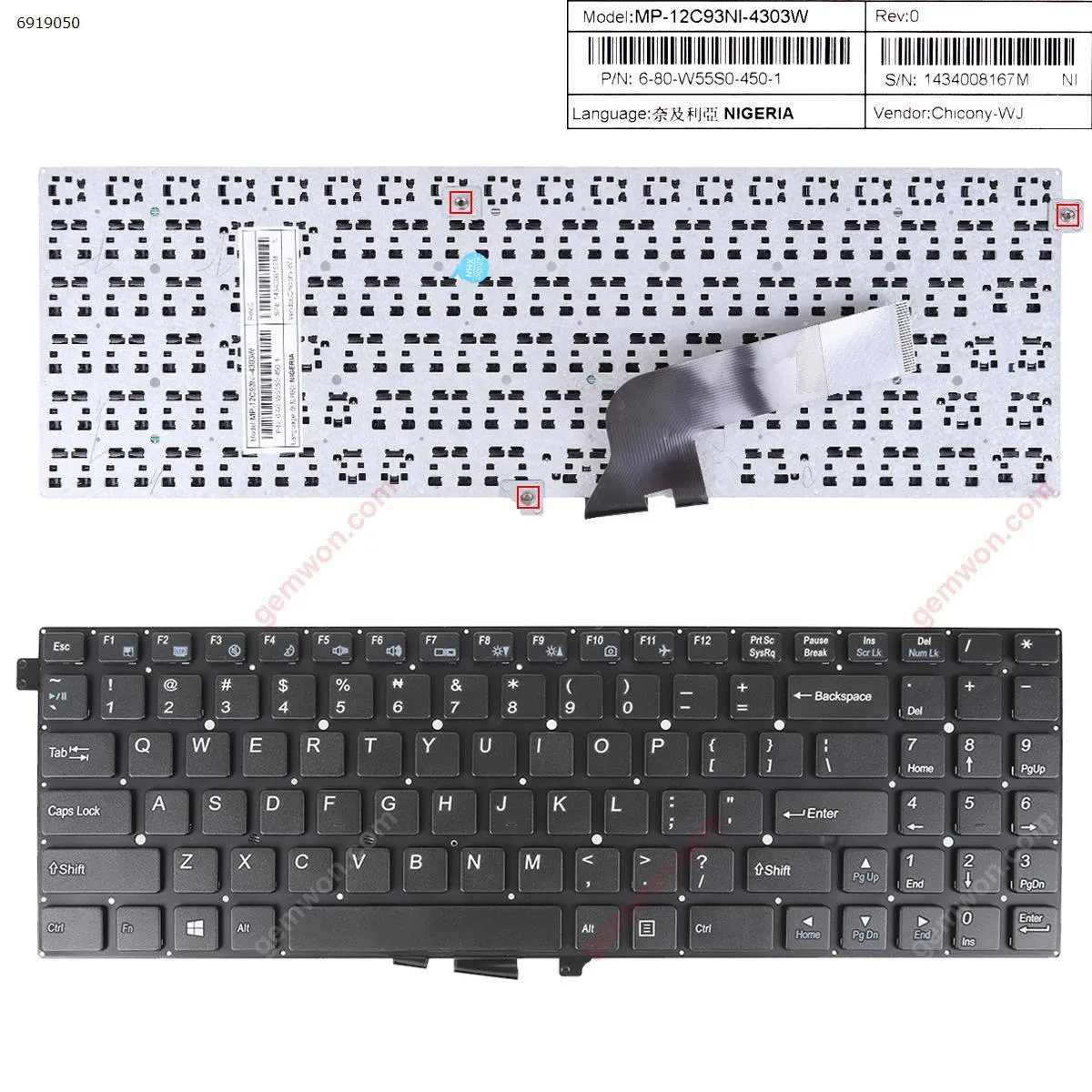 Picture of Laptop US keyboard for CLEVO W550 BLACK Win8