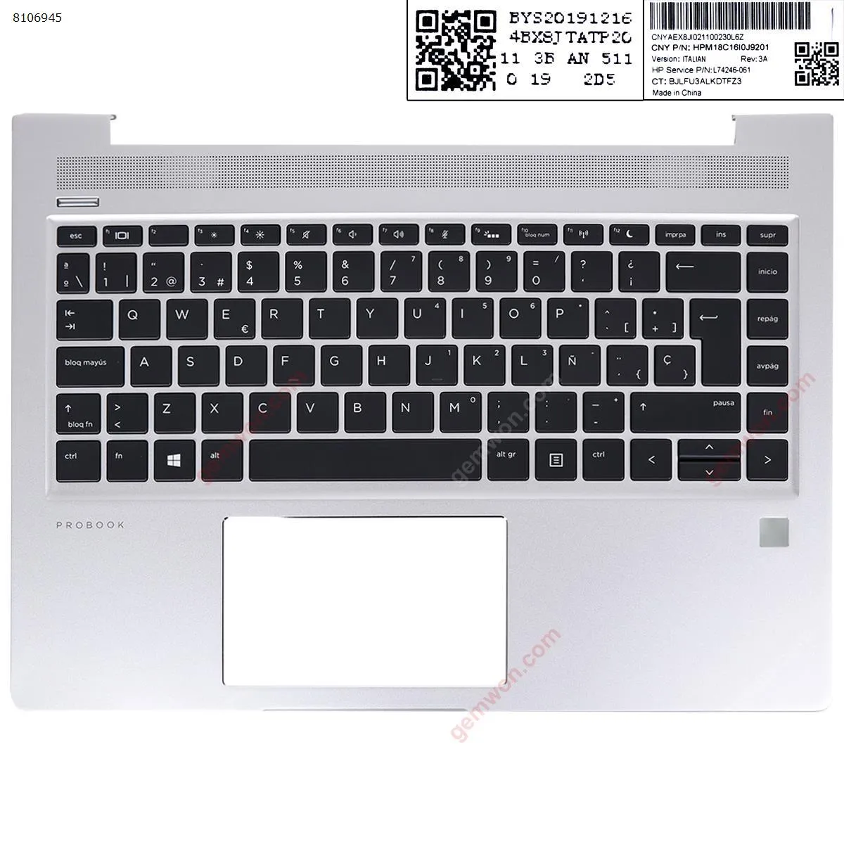 Picture of HP PROBOOK 440 445 G6 G7 palmres with SP keyboard case Upper cover silver.