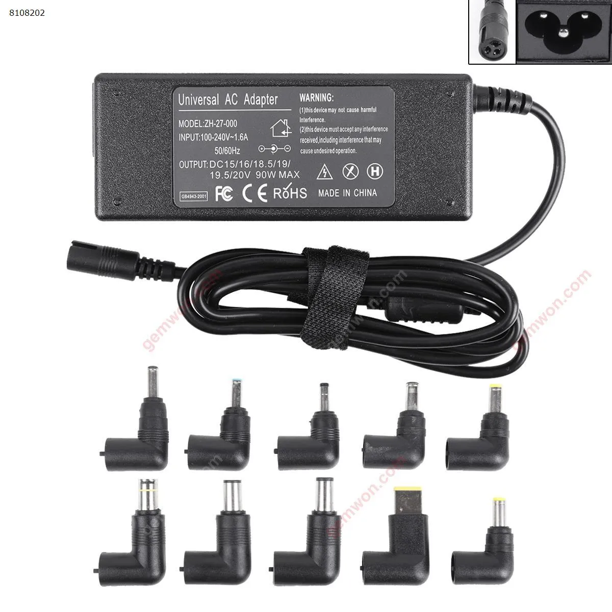 Picture of 15-20V 90W Multifunction Adapter,Standard 10 DC head,DELL 19V 5.5*2.5,DELL 19V 5.5*1.7,DELL 19.5V 7.4*5.0,HP 18.5V 7.4*5.0,HP 19.5V 4.5*3.0,LENOVO 20V 7.9*5.5,LENOVO 20V Square Mouth,SAMSUNG 19V 5.0*3.0,DELL 19.5V 4.5 x 3.0,LENOVO 20V 4.0 x 1.7
