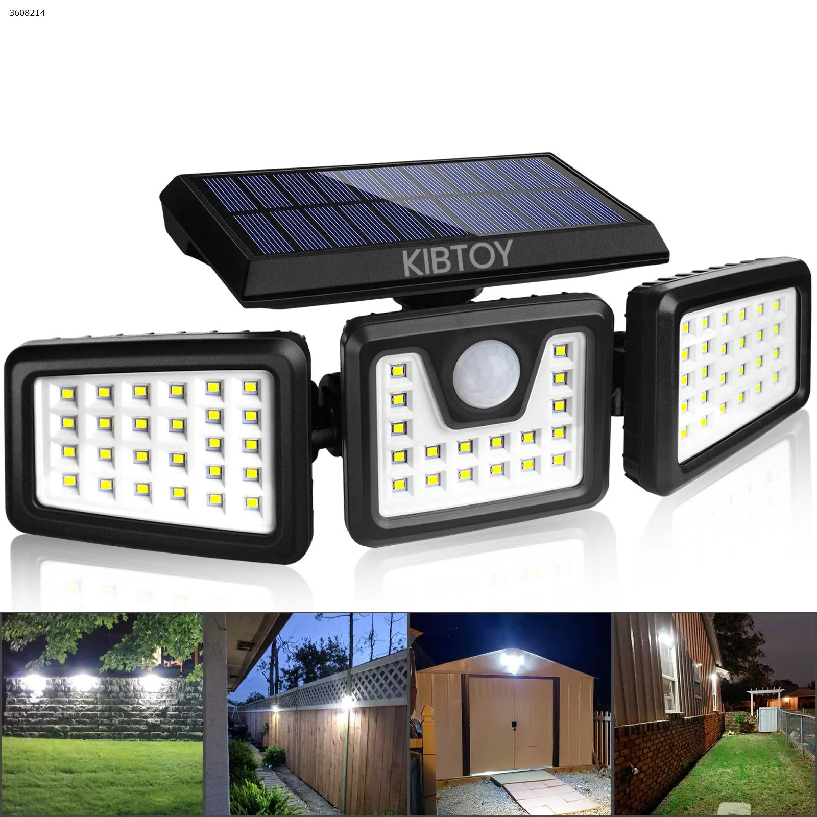 Picture of KIBTOY LED three-head rotatable outdoor waterproof human body induction courtyard solar wall lamp（70LED） (Single Pack) 