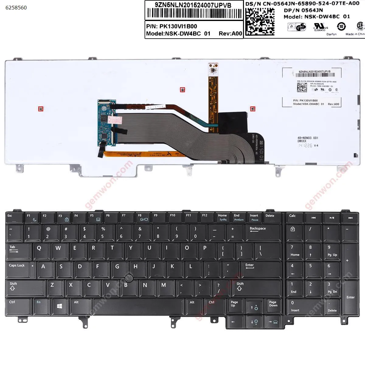 Picture of DELL Latitude E6520 E6530 E6540 E5520 BLACK(With Point stick,Backlit,BLUE Printing,WIN8)
