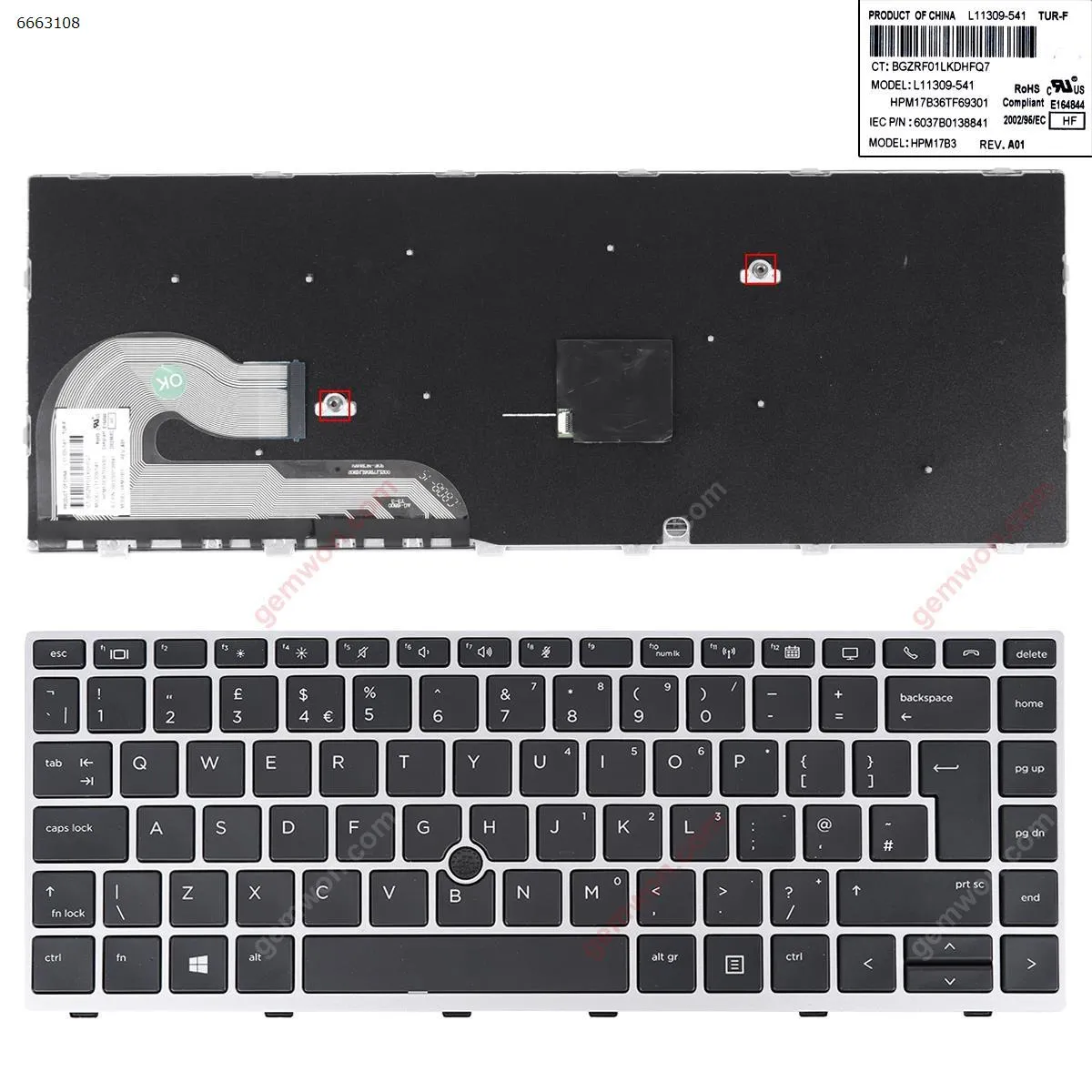 Picture of HP EliteBook 840 G5 846 G5 840 G6 SILVER FRAME BLACK （With Point Stick,Win8）OEM