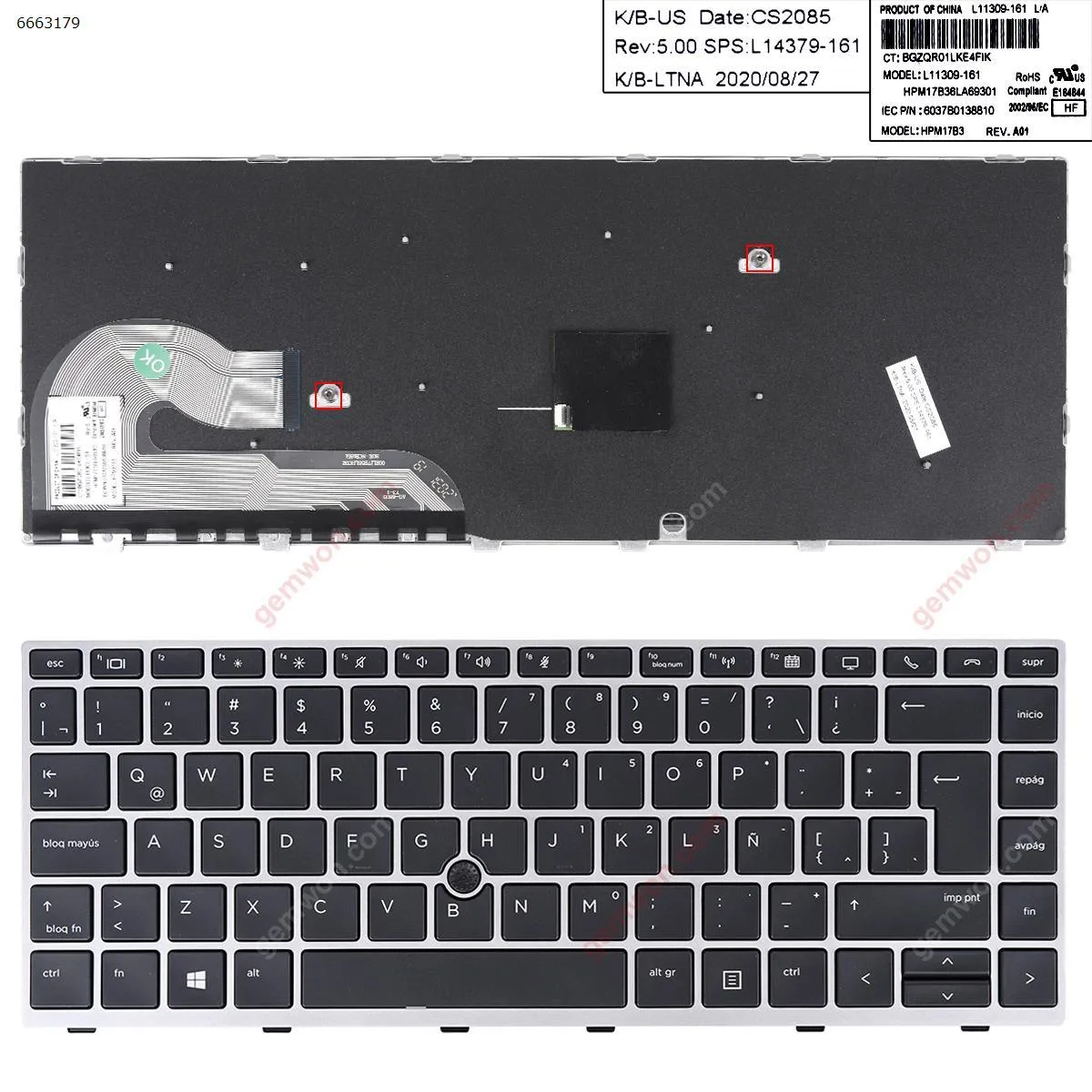 Picture of HP EliteBook 840 G5 846 G5 840 G6 SILVER FRAME BLACK （With Point Stick,Win8）OEM