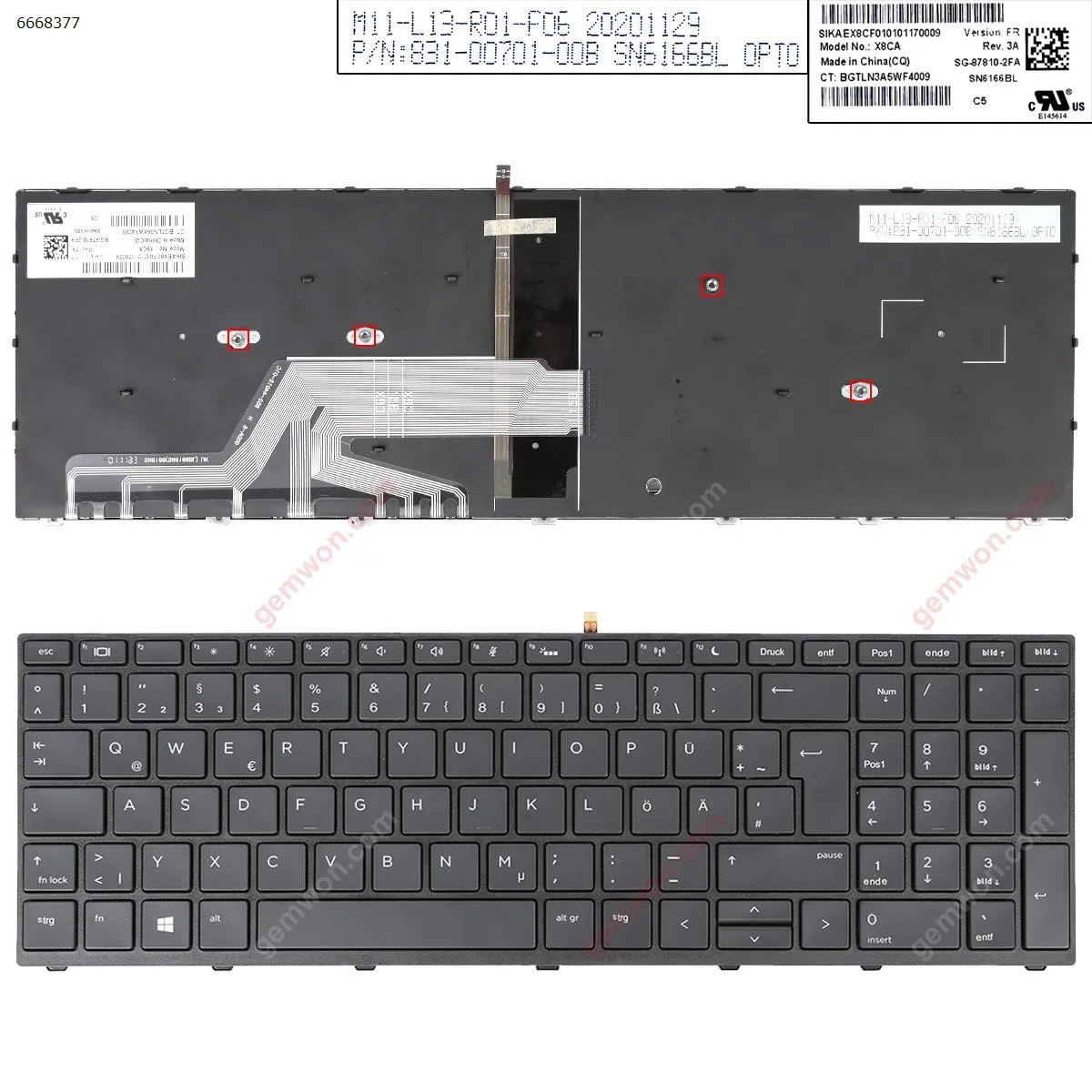 Picture of HP Probook HP EliteBook 450 G5 455 G5 470 G5  BLACK FRAME BLACK,( Backlit )  
