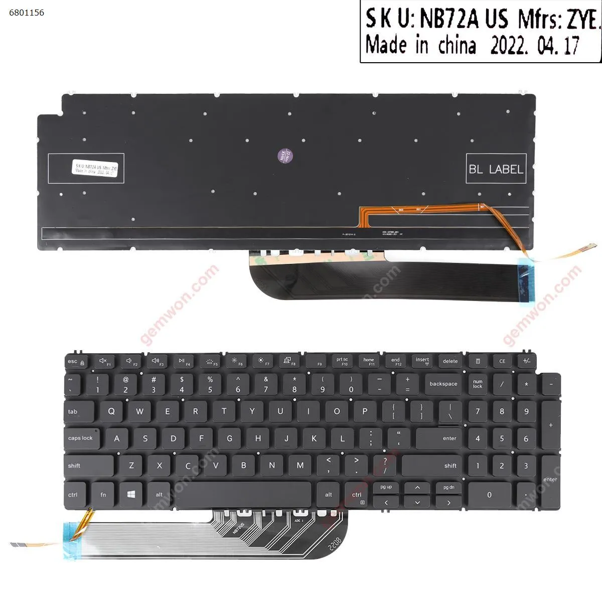 Picture of Dell  Inspiron 15-3501 15-3502 15-7590 15-7591 BLACK （Backlit，Without FRAME）win8 