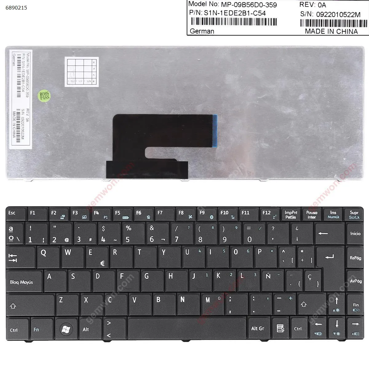 Picture of Laptop Spanish keyboard for Medion E1312/MSI X300 X340 X400 BLACK