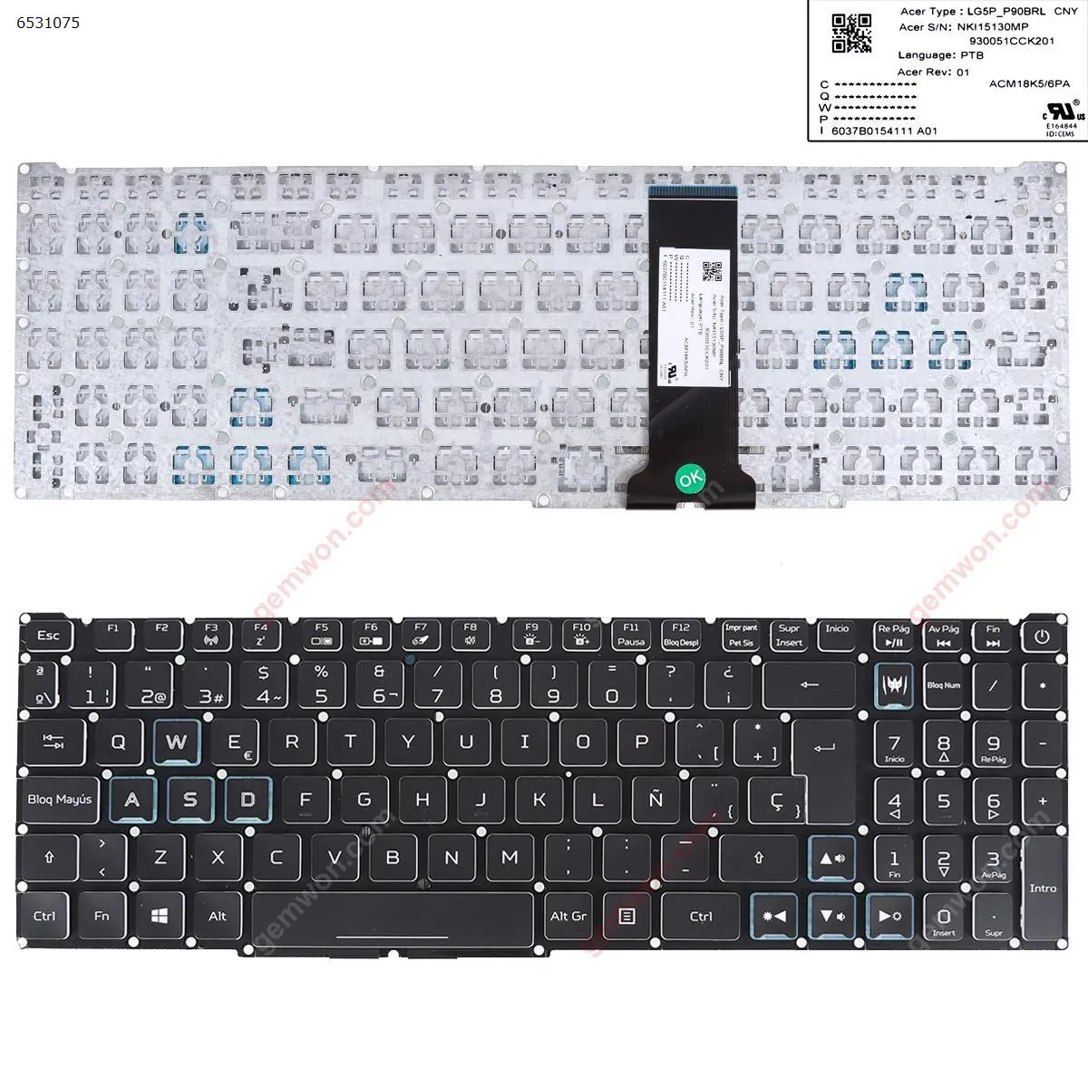 Picture of Acer Nitro-4 an515-54 an515-43 an517-51 an715-51 BLACK ((without FRAME ，Blue crystal key cap， WIN8 ) Without Foil