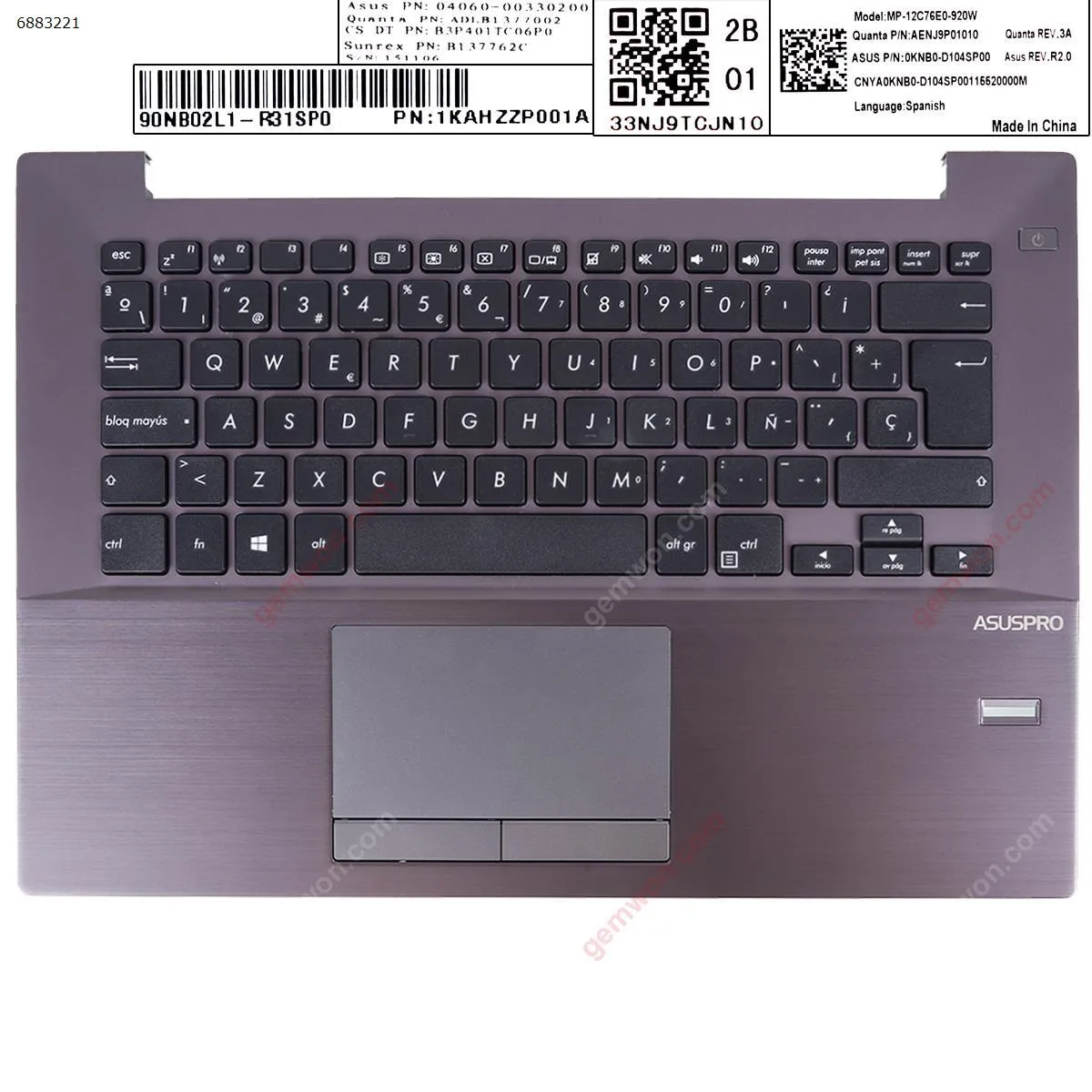 Picture of ASUS PU401 With SP  keyboard  Case Upper Black Cover (With Touch Pad,For Win8)