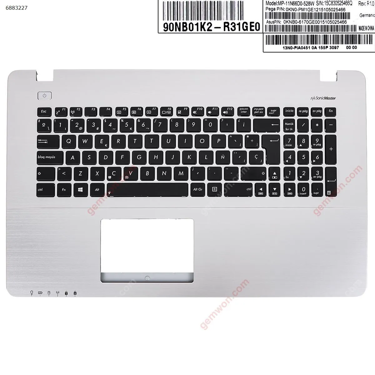 Picture of ASUS  x750 x750vb Topcase Palmres Laptop SP Keyboard Without Touchpard