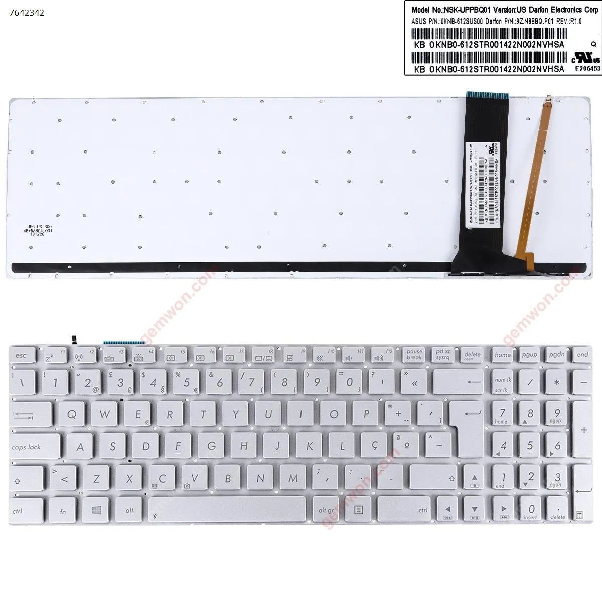Picture of ASUS N56 N550 N56V U500VZ N76 N76VM N76VJ SILVER( Backlit,Win8) OEM 