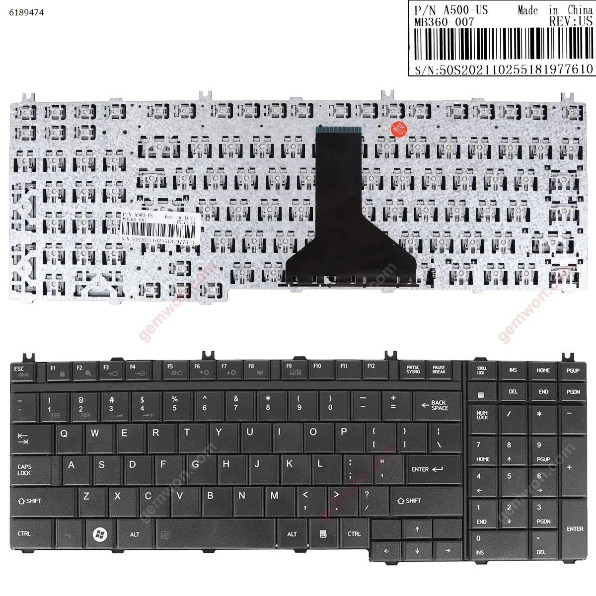 Picture of TOSHIBA Satellite A500 F501 P505 BLACK (Without foil)OEM