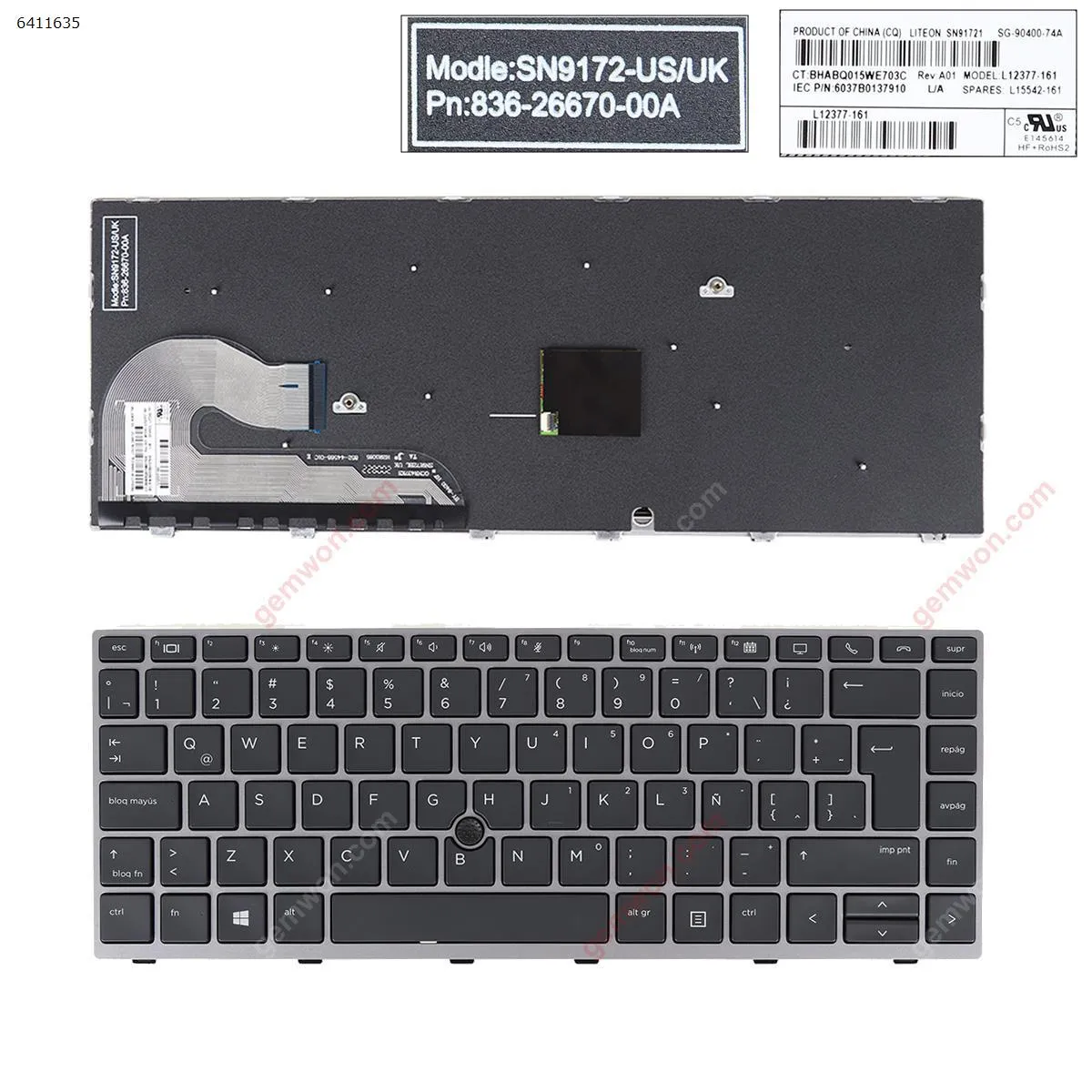 Picture of ​HP EliteBook 840 G5 846 G5 840 G6 GRAY FRAME BLACK （With Point Stick,Win8）OEM