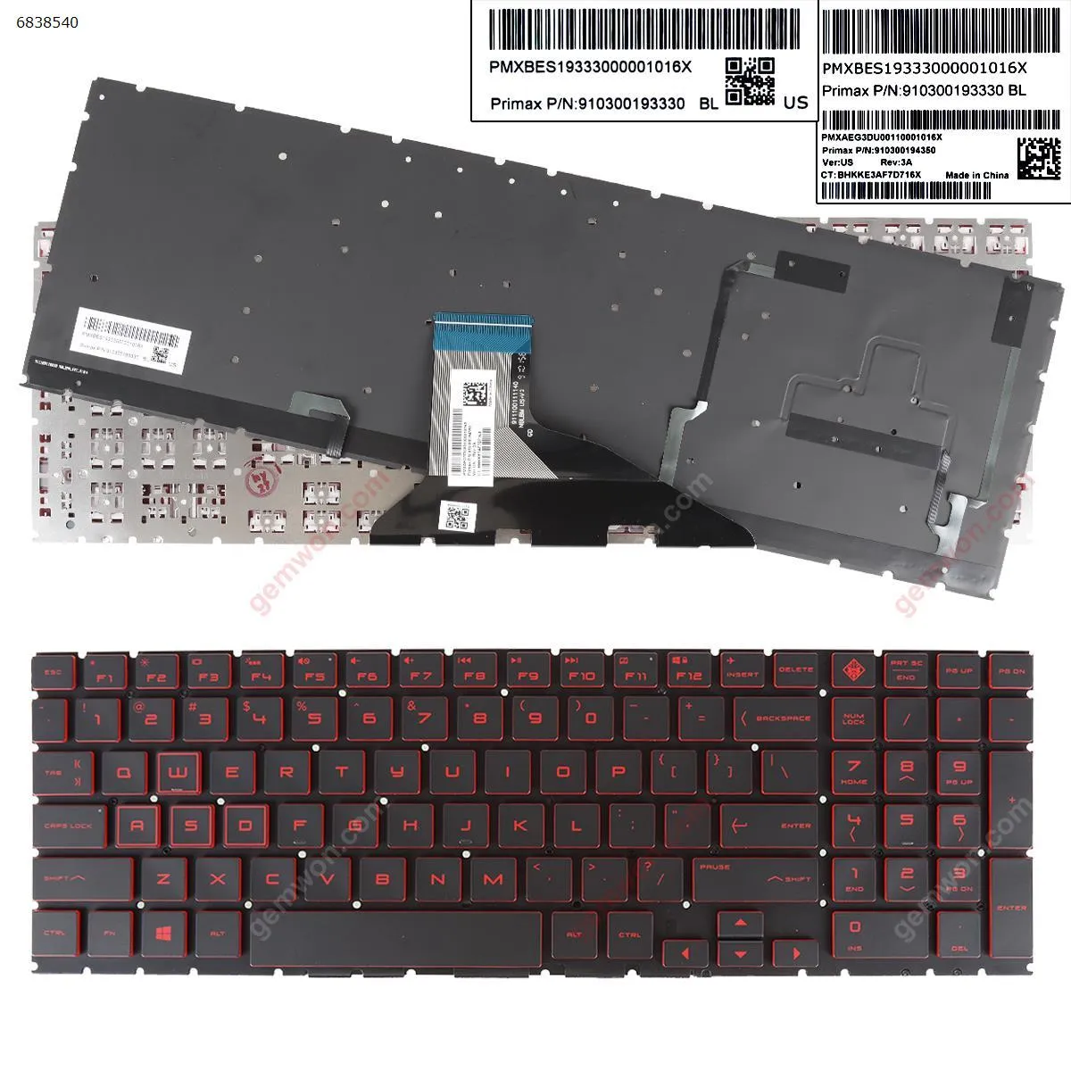 Picture of Laptop US keyboard for HP omen 15-DC TPN-Q211 15-dc000 15t-dc000 15-dc0010nr BLACK   red Printing ( Backlit,WIN8,without FRAME)