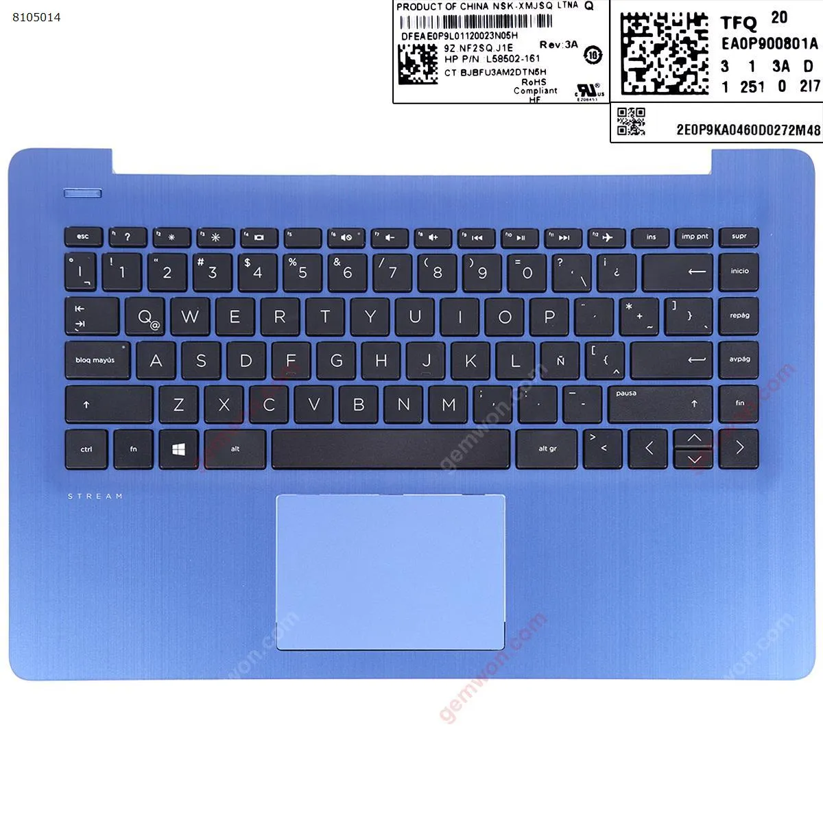 Picture of HP 14-CB palmres with SP Backlit keyboard case Upper cover Blue with touch.