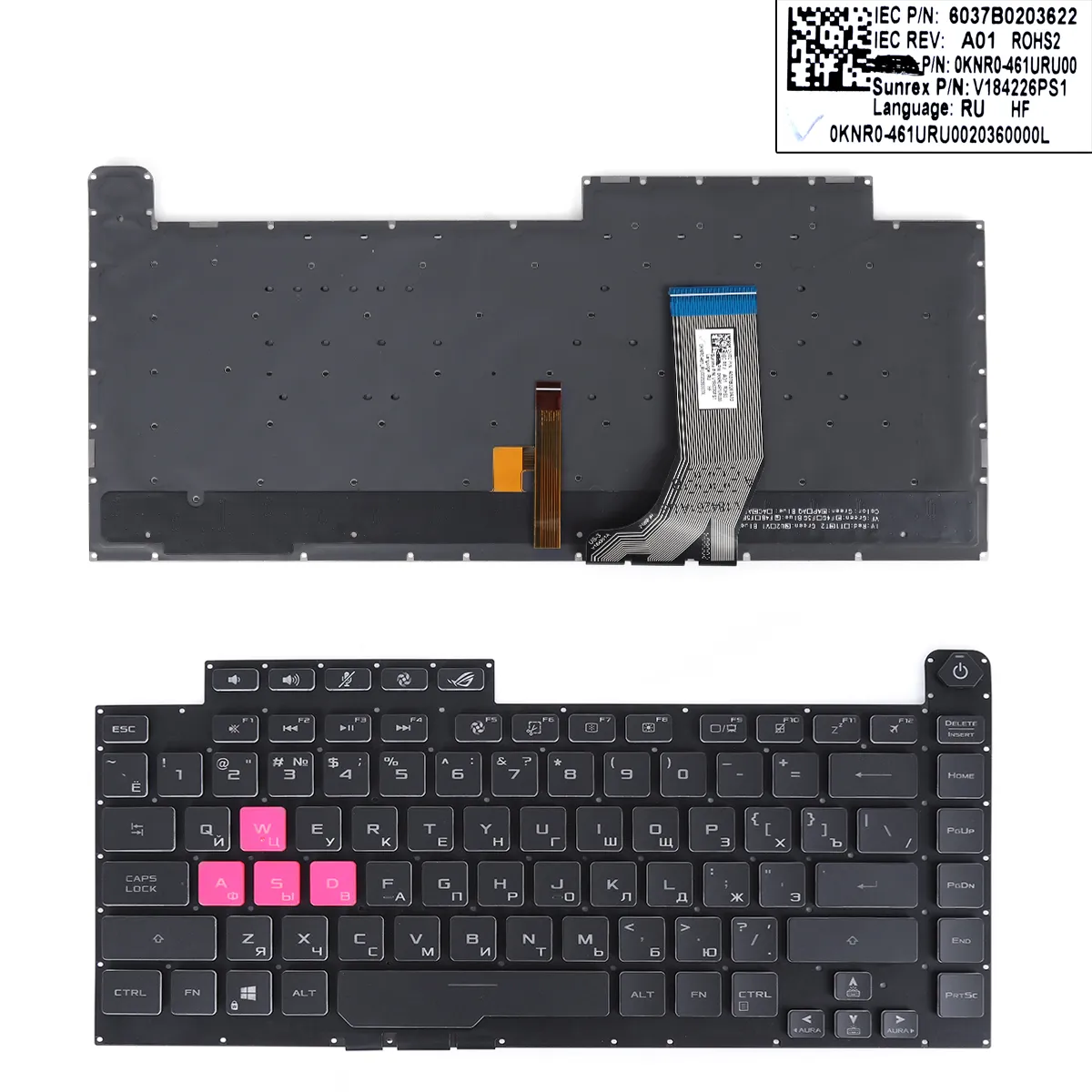 Picture of Asus ROG Strix G531 G531G G531GT G15 G512 G512LV G512LW Black（Colorful backlit crystal keycaps，WASD is Pink）