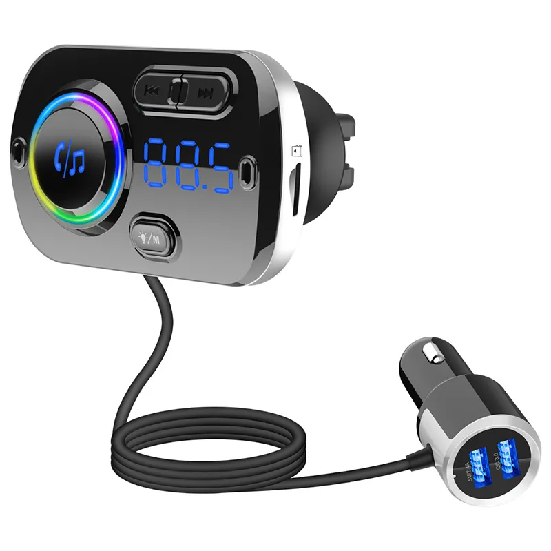 Picture of Car MP3 Car Bluetooth MP3 player Bluetooth transmitter QC 3.0 fast charging atmosphere light supports two mobile phones to connect to Bluetooth at the same time