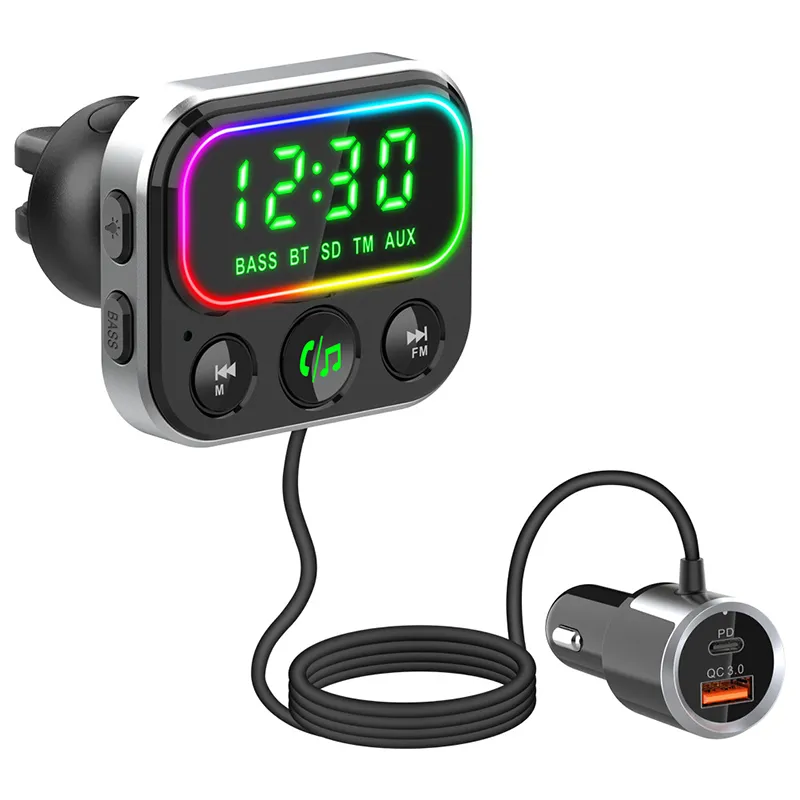 Picture of Plug-in fm transmitter speakerphone Car music playback Car Bluetooth mp3 QC 3.0 Charging time display Model General