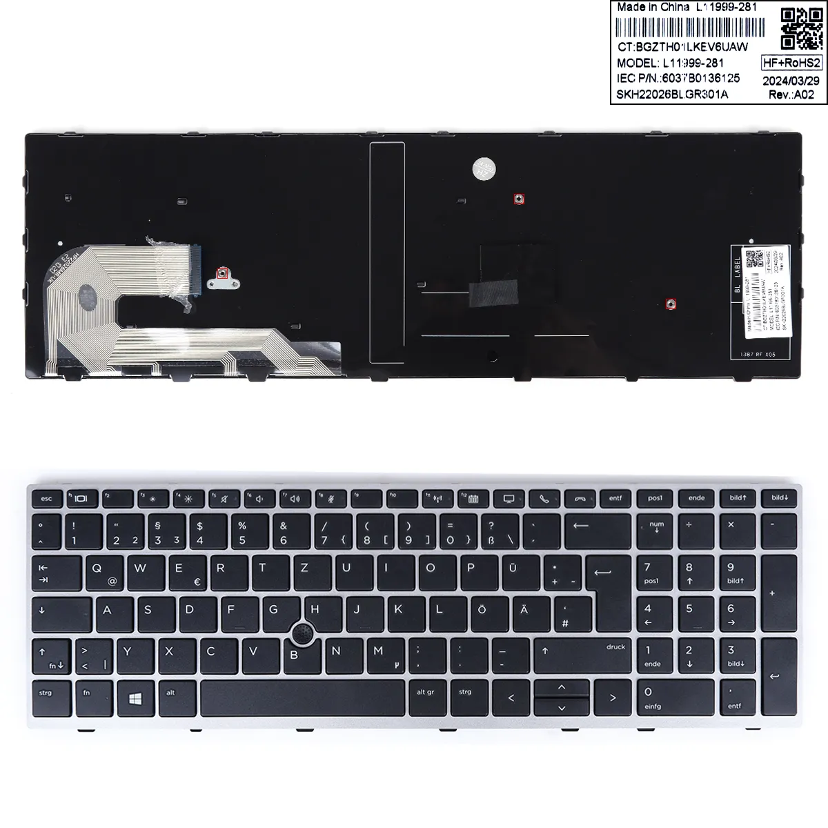 Picture of HP EliteBook 850 G5 Silver FRAME BLACK (without Backlit ,with point )	