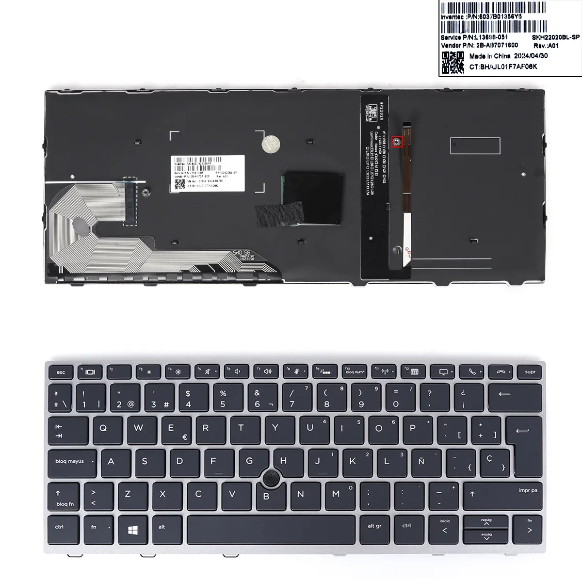 Picture of HP  830G5 830G6 735G3 836G5 730G5 730G6 backlight, silver frame with black keys