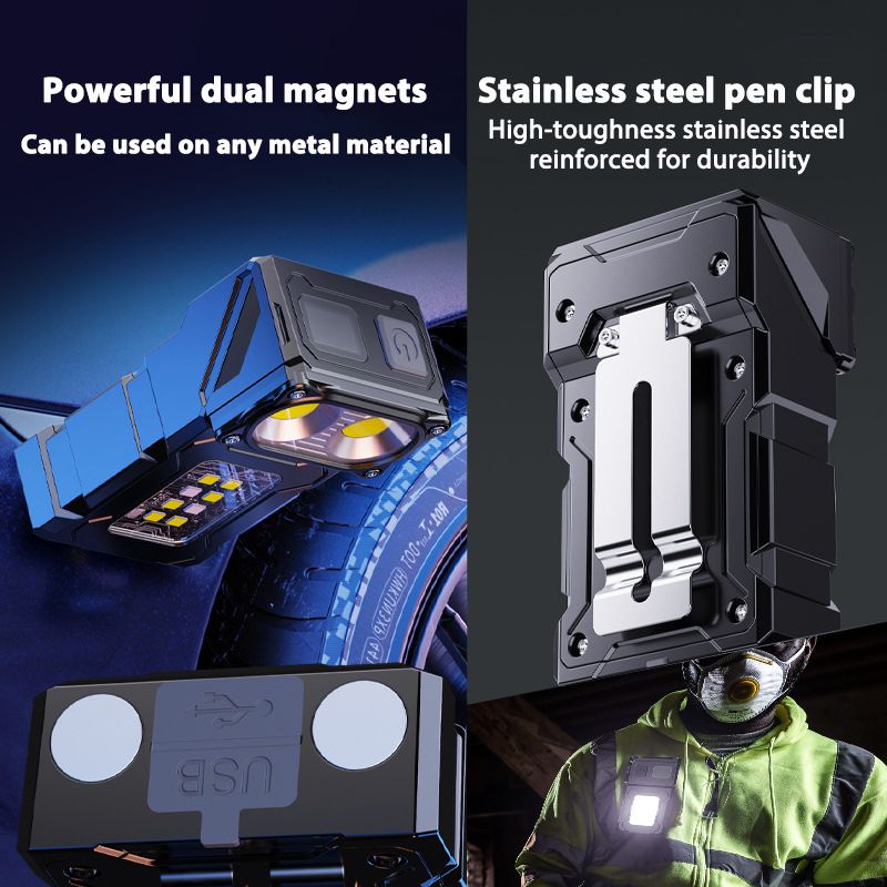 LED flashlight strong light super bright charging portable long life clip cap light outdoor special multi-function COB working light IP45 large capacity lithium battery type-c charging view 2