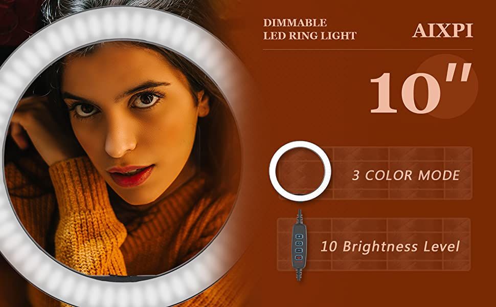 AIXPI 10 Inch Desktop Ring Light with Tripod Stand & Phone Holder