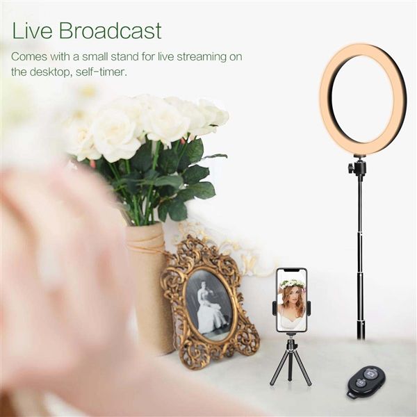10 Inch Selfie Ring Light with Tripod Stand & Phone Holder for Live Stream/Makeup 10 Inch Selfie Ring Light with Tripod Stand & Phone Holder for Live Stream/Makeup
