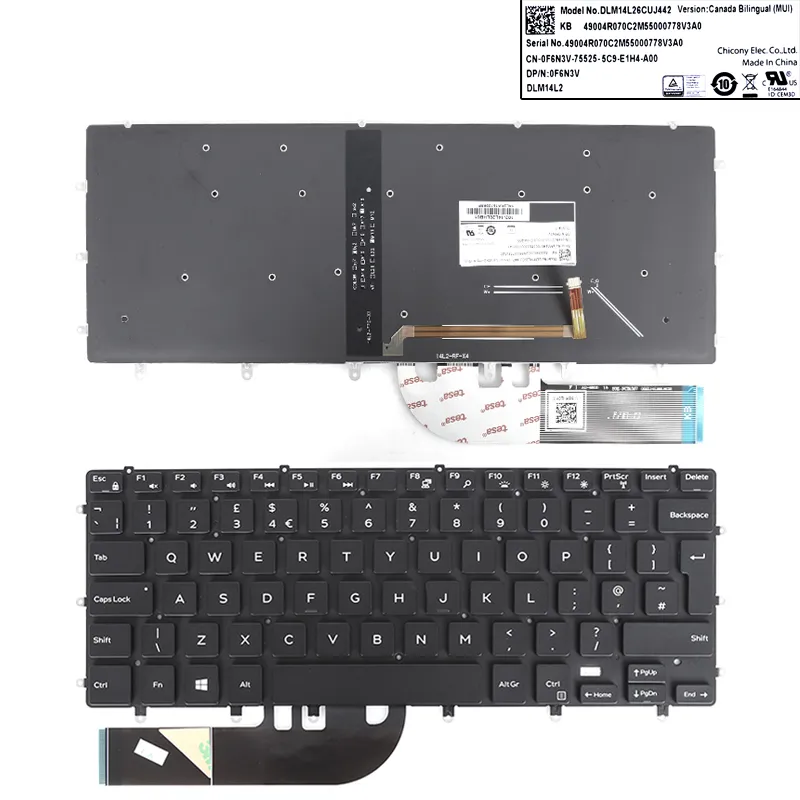 Picture of New Replacement Laptop Keyboard For Dell XPS 15 9550 9560 9570 7590 BLACK(backlit WIN8) Uk Layout