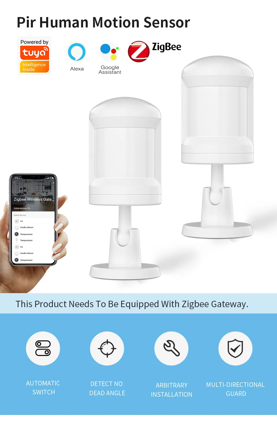 Picture of TUYA app PIR human body sensor ZigBee intelligent motion sensor smart home linkage system