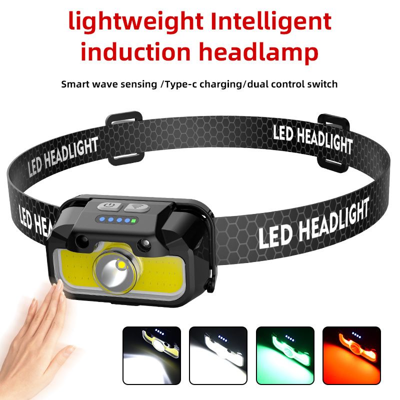 LED high-power outdoor running sensor headlight Type-c charging strong light COB portable fishing light
