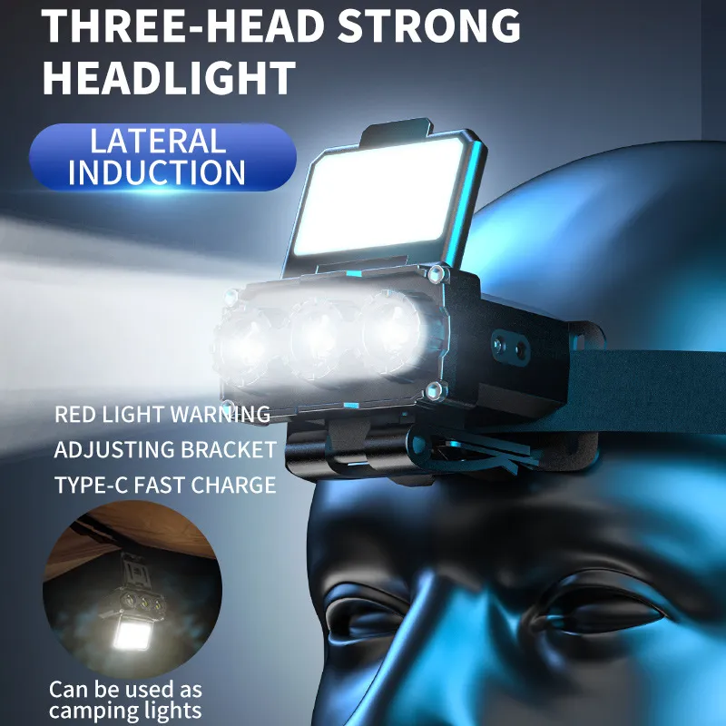 Picture of 3 core XPG strong light sensing headlight USB charging outdoor running light night fishing LED cap clamp light