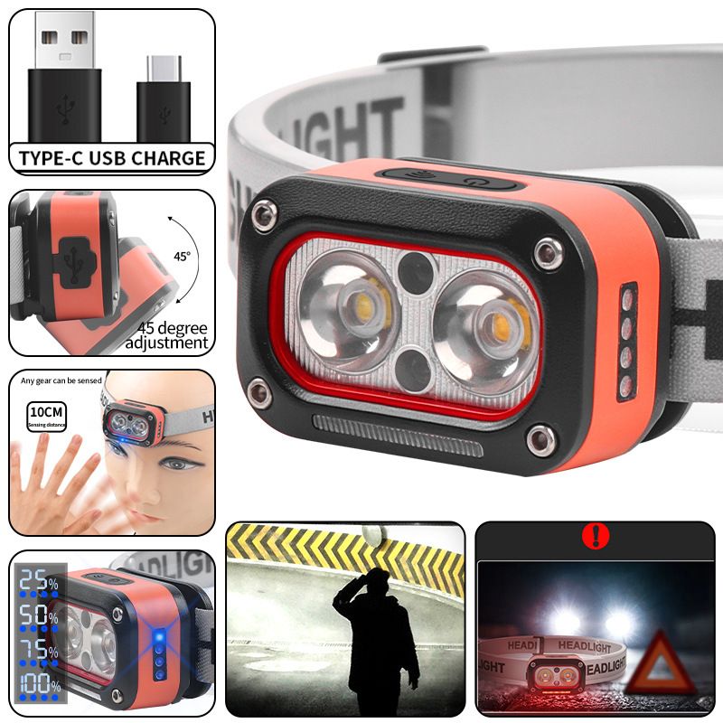 2*XTE three light source strong sensing headlamp USB charging outdoor night run LED lighting headlamp view 2