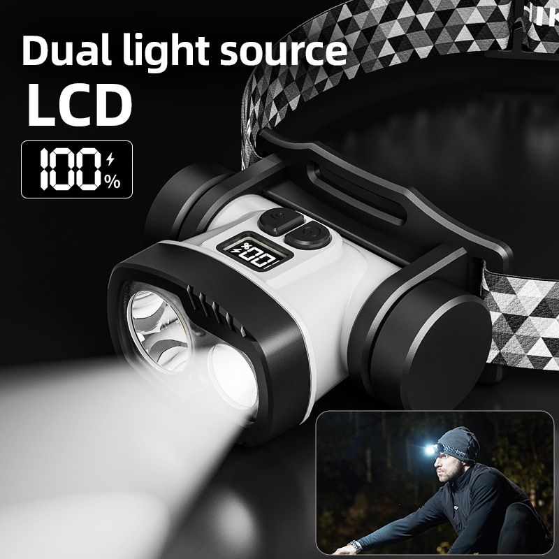 Dual wicks fishing light Led charging mining lamp headwear working light outdoor long-range emergency headlamp strong light