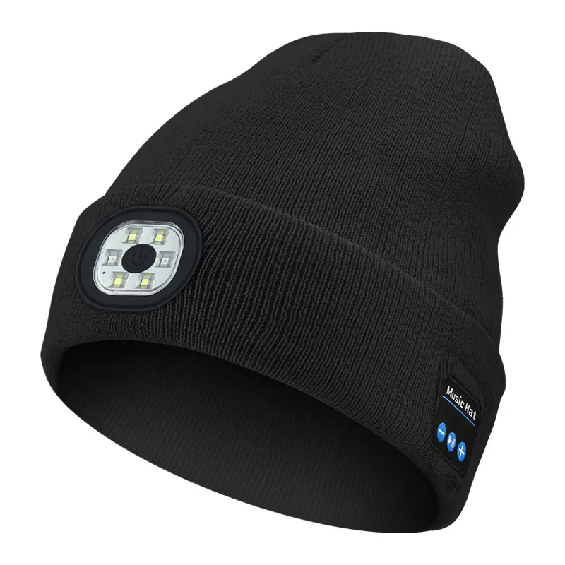 Picture of Wireless Bluetooth music knitted hat Outdoor led lighting luminous hat Bluetooth 5.0 three-speed light USB charging removable and washable