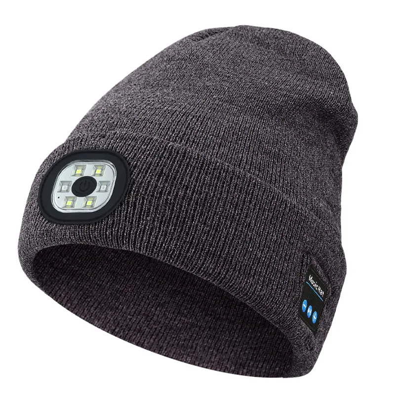 Picture of Wireless Bluetooth music knitted hat Outdoor led lighting luminous hat Bluetooth 5.0 three-speed light USB charging removable and washable