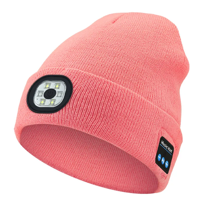 Picture of Wireless Bluetooth music knitted hat Outdoor led lighting luminous hat Bluetooth 5.0 three-speed light USB charging removable and washable