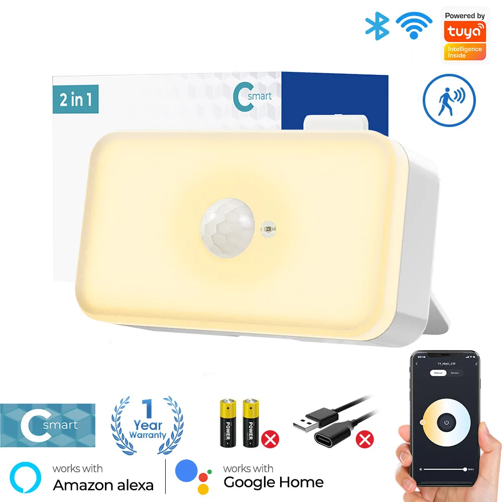 Picture of tuya WiFi Human movement detection PIR sensing warm white light sensing small night light smart home voice remote