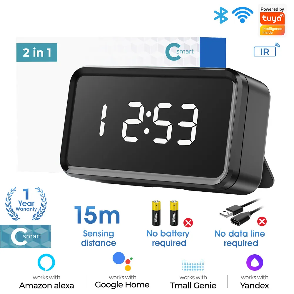 Picture of Smart home wifi wireless IR infrared universal remote control tuya APP remote control TV air conditioning small appliance switch WiFI-IR universal remote control + with time display -Type-C straight jack