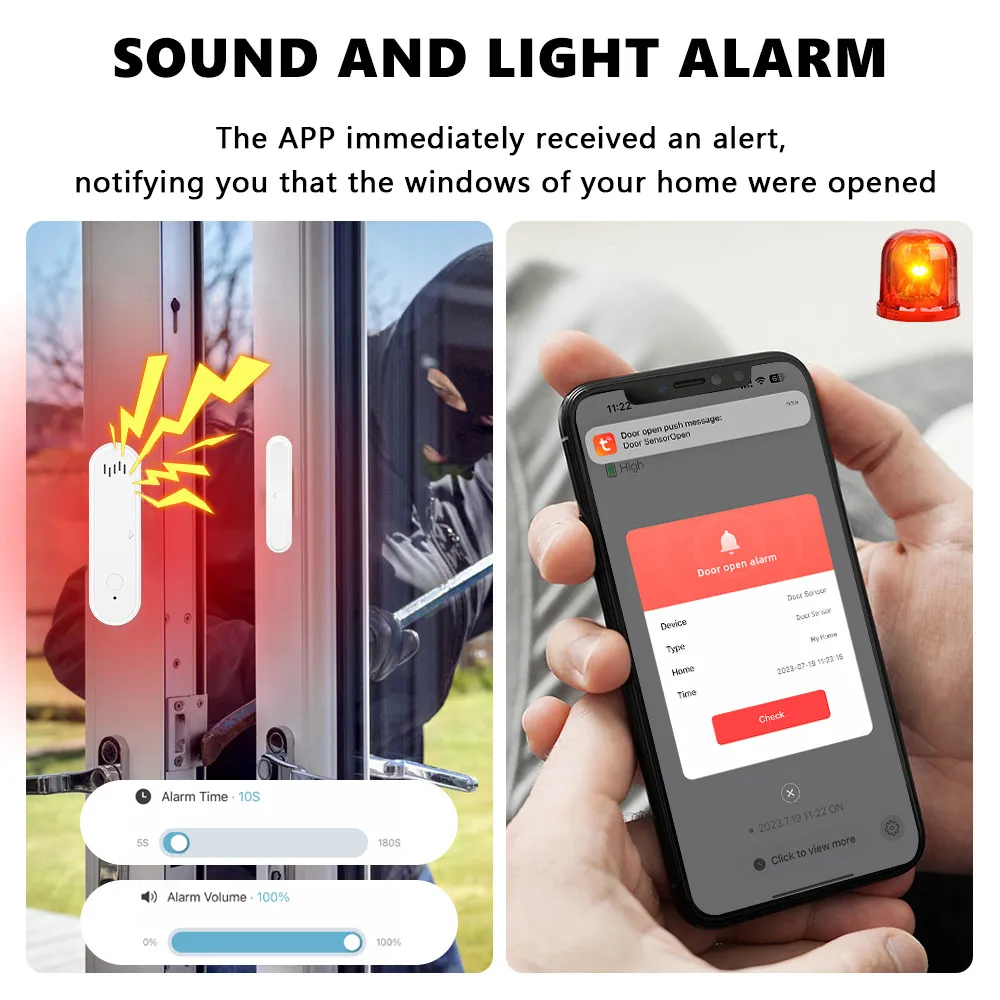 Picture of wifi Door status sensor tuya Intelligent door status sensor Remote acousto-optic door and window/door status sensor One-click anti-offline alert real-time sensing switch status