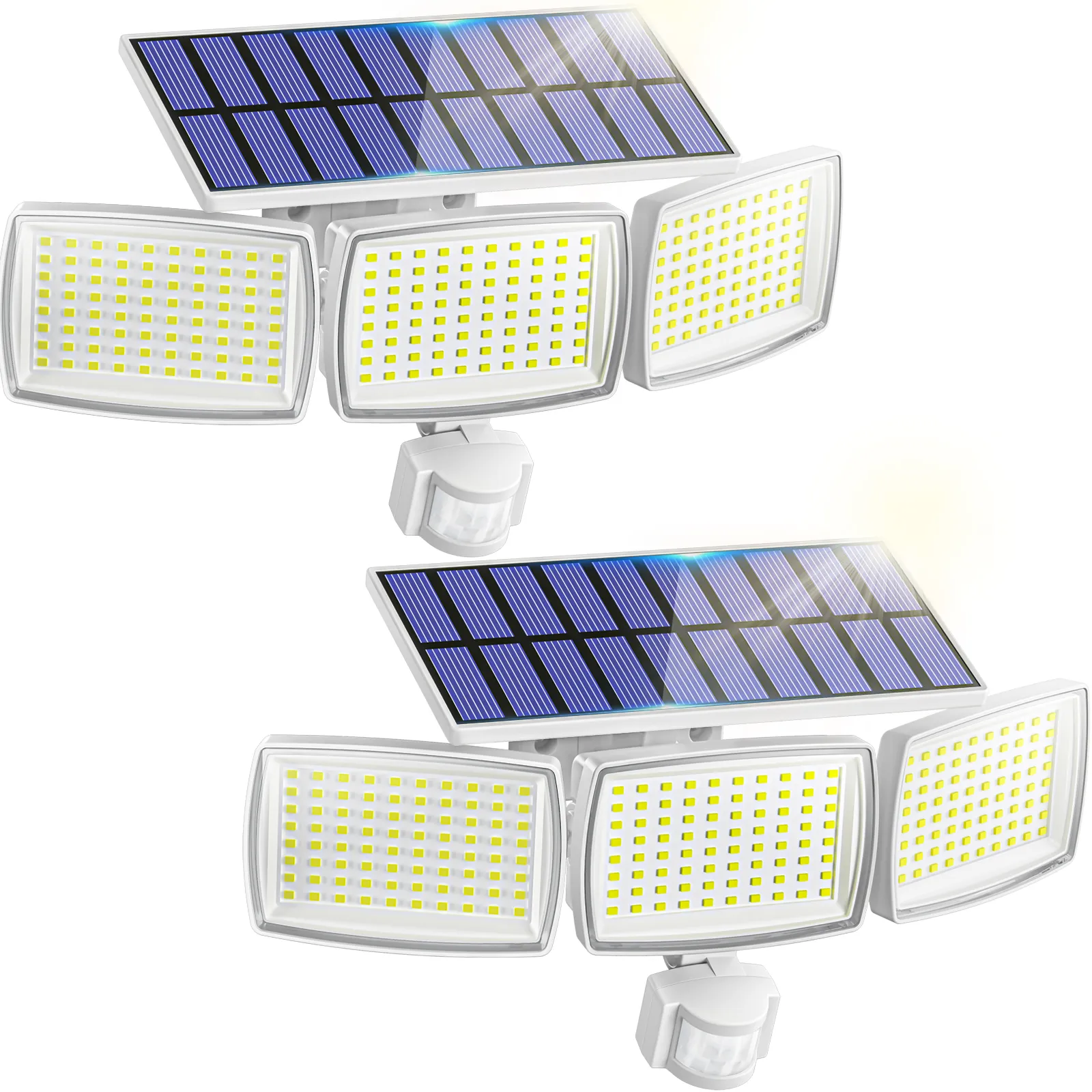 Picture of AIXPI JY2318A white LED three heads can rotate outdoor waterproof human sensing courtyard solar wall light Two Packs