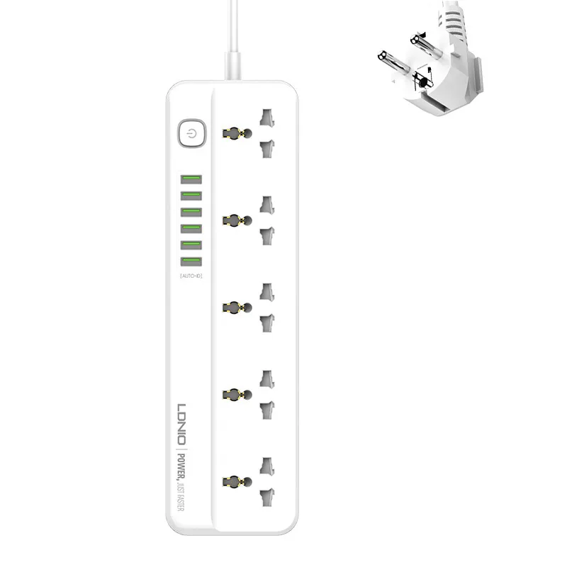 Picture of Smart five universal usb quick charge universal socket Travel power socket 6*USB rated power 2500W Rated current 10A rated voltage AC100-250 2 m wire length European regulation