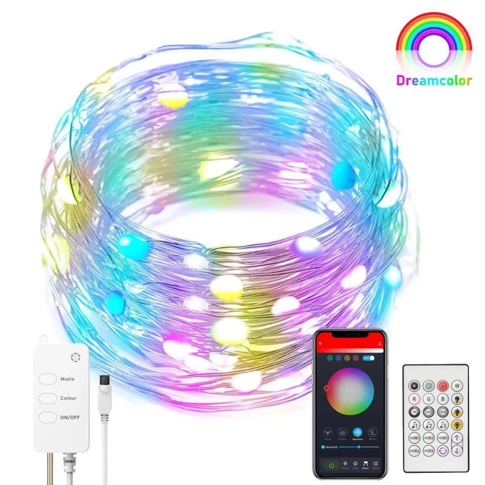 Picture of tuya smart rainbow lights Graffiti wifi smart light string Festive Christmas decoration copper wire 5V USB power 10 meters 100 lights bead string