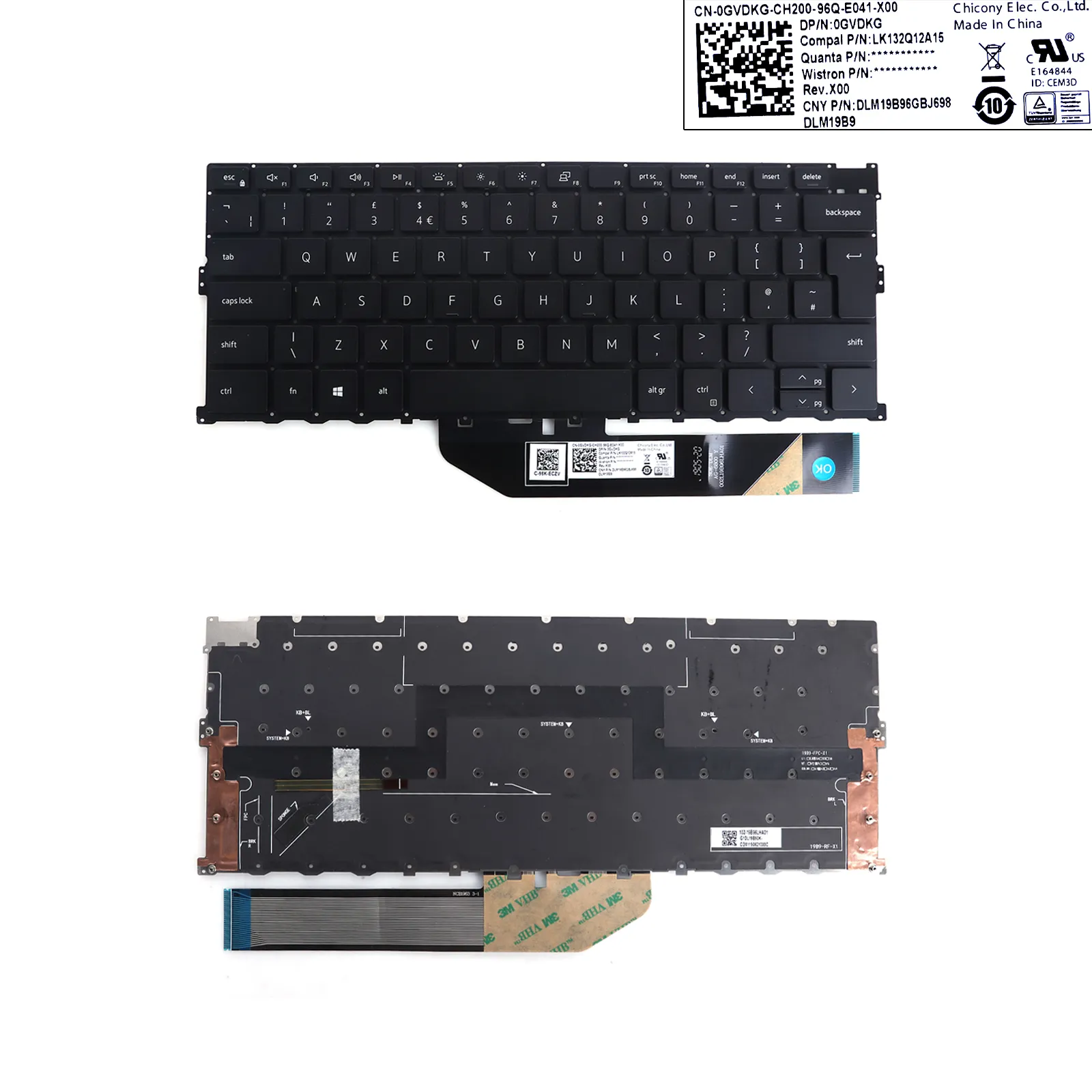 Picture of DELL 9300 9310 9301 2020 P117G XPS13 Black（Backlit）	