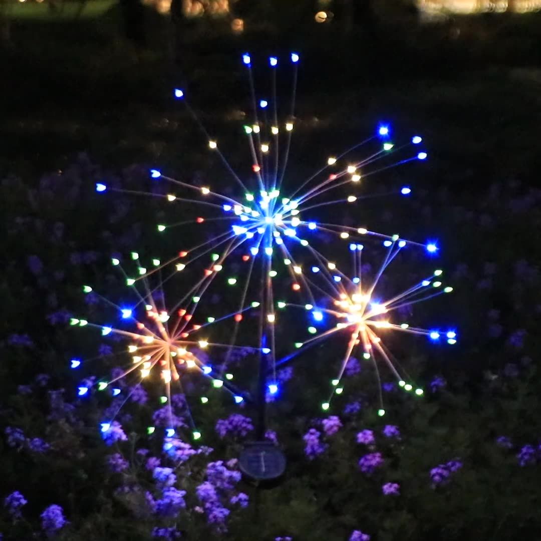 LED solar three-head smoke lamp dandelion ground plug lamp string outdoor festival garden garden decoration lawn light Solar 120 head hanging light smoke lamp color