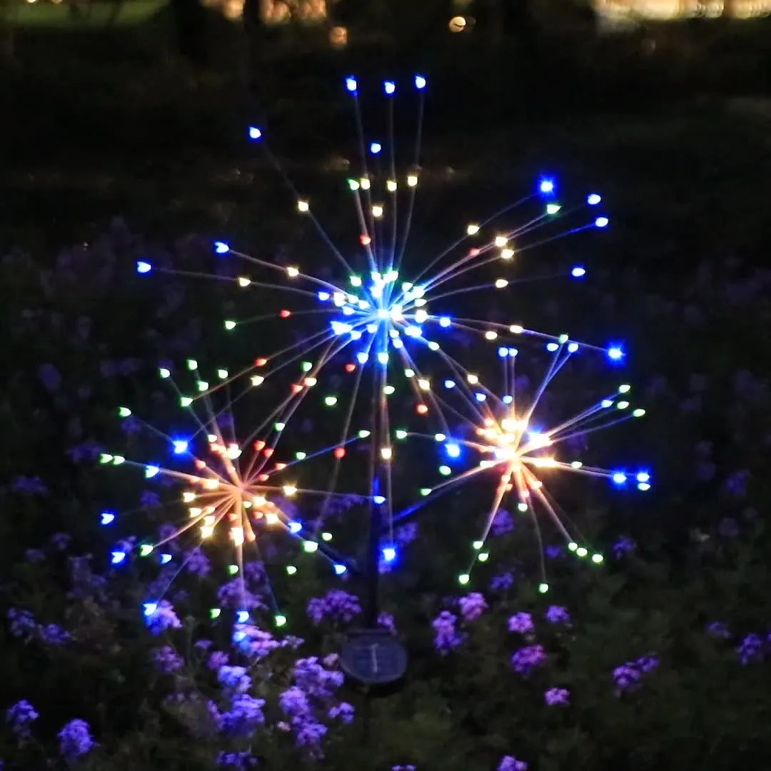 Picture of LED solar three-head smoke lamp dandelion ground plug lamp string outdoor festival garden garden decoration lawn light Solar 120 head hanging light smoke lamp color