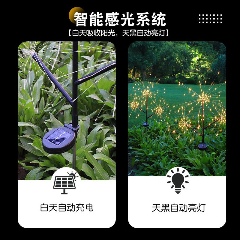 LED solar three-head smoke lamp dandelion ground plug lamp string outdoor festival garden garden decoration lawn light Solar 120 head hanging light smoke lamp color view 2